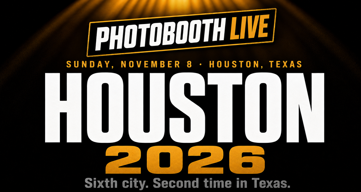 Photo Booth Live Houston event artwork with event date and branding